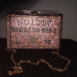 NO LIMIT PINK, GOLD  & BLACK METALLIC CLUTCH PURSE WITH GOLD CHAIN